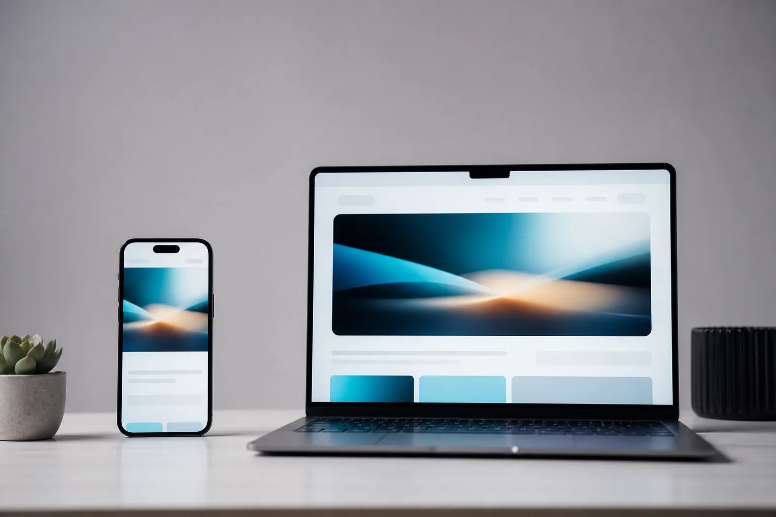 Laptop et smartphone affichant un site rapide optimisé LCP pour un projet Next.js SEO